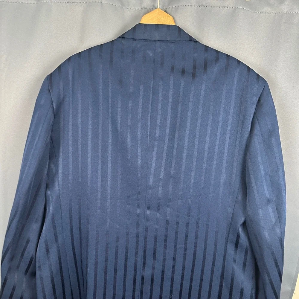 Falcone Curtis Mens 50 Long Navy Blue Pinstripe 3-Button Longline Blazer Jacket